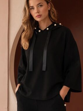 Jon Apparel black Francine stretch French scuba pearl hoodie size XL